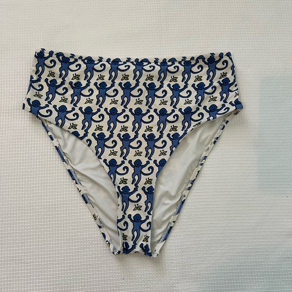 ✨Roller Rabbit Blue Monkey Print HighWaisted Bikini Bottoms LARGE - Picture 1 of 4